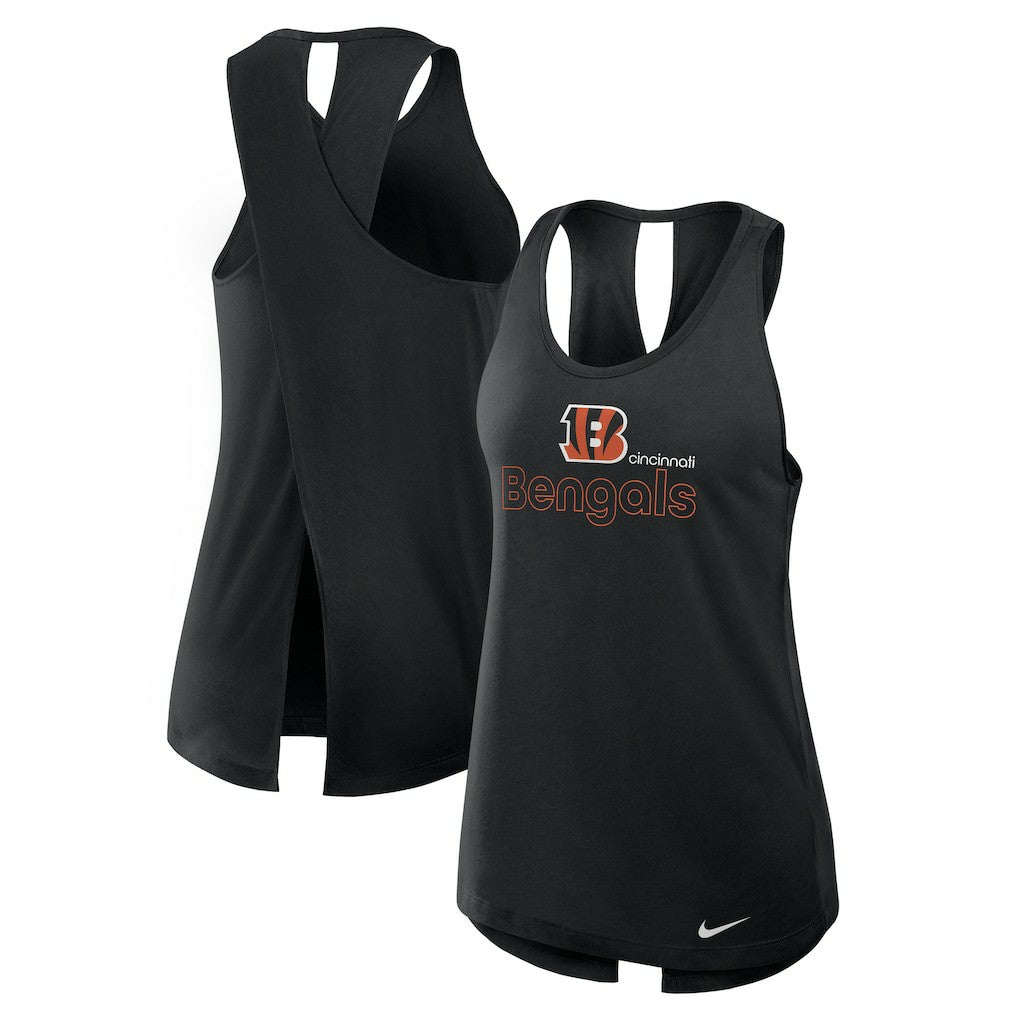 Cincinnati Bengals Women's Open-Back Crisscross Dri-FIT Tank Top - Black Tops