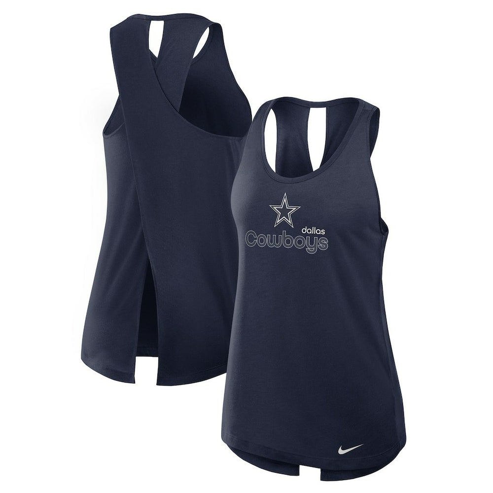 Dallas Cowboys Women's Open-Back Crisscross Dri-FIT Tank Top - Navy Tops