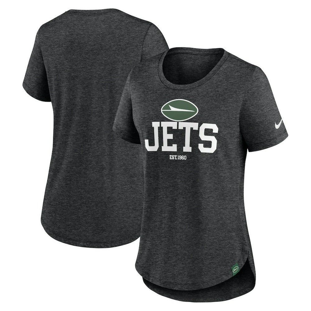 New York Jets Women's Fashion Tri-Blend T-Shirt - Heather Black T-shirts