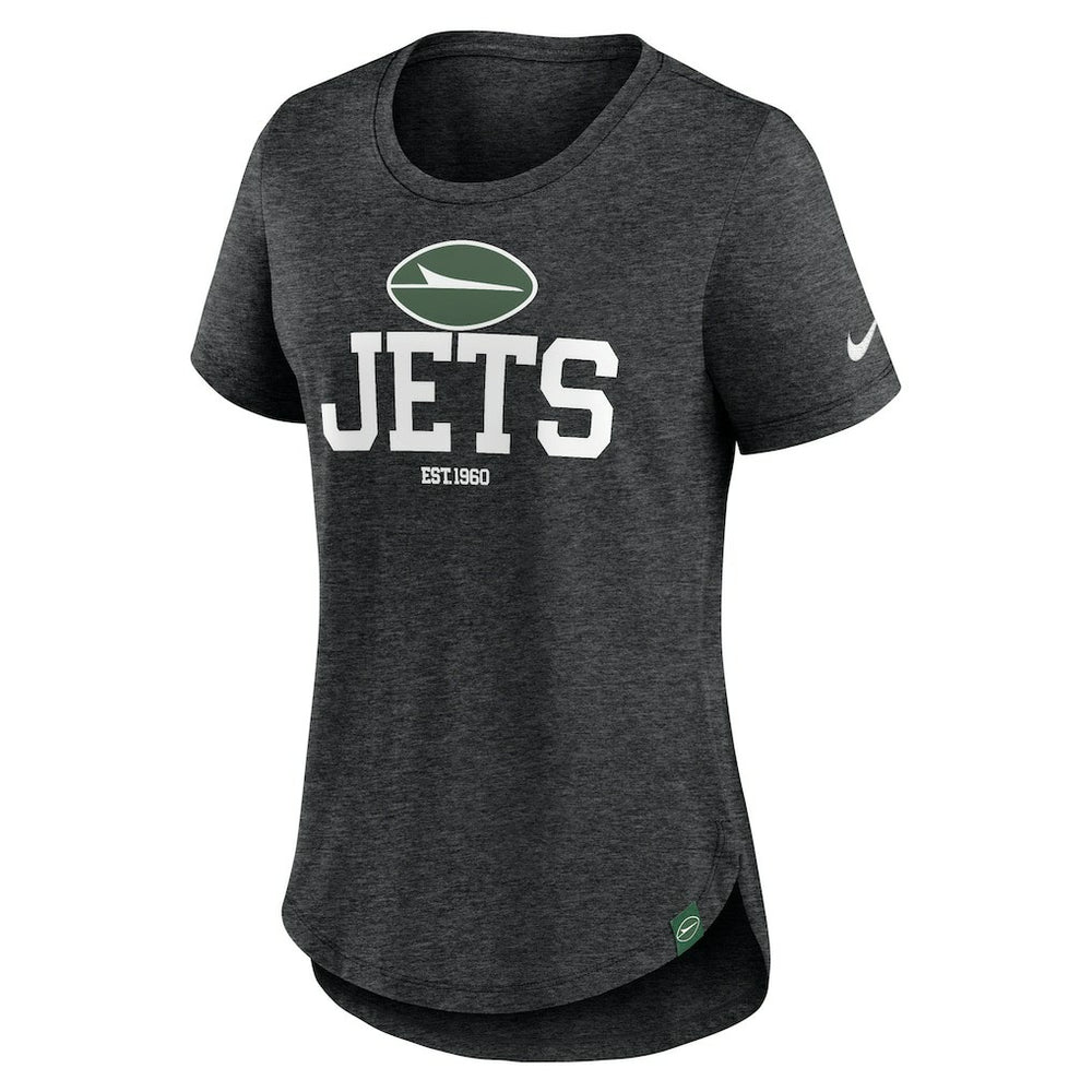 New York Jets Women's Fashion Tri-Blend T-Shirt - Heather Black T-shirts