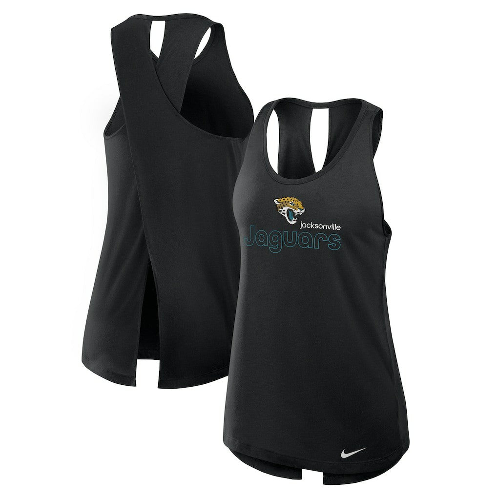 Jacksonville Jaguars Women's Open-Back Crisscross Dri-FIT Tank Top - Black Tops