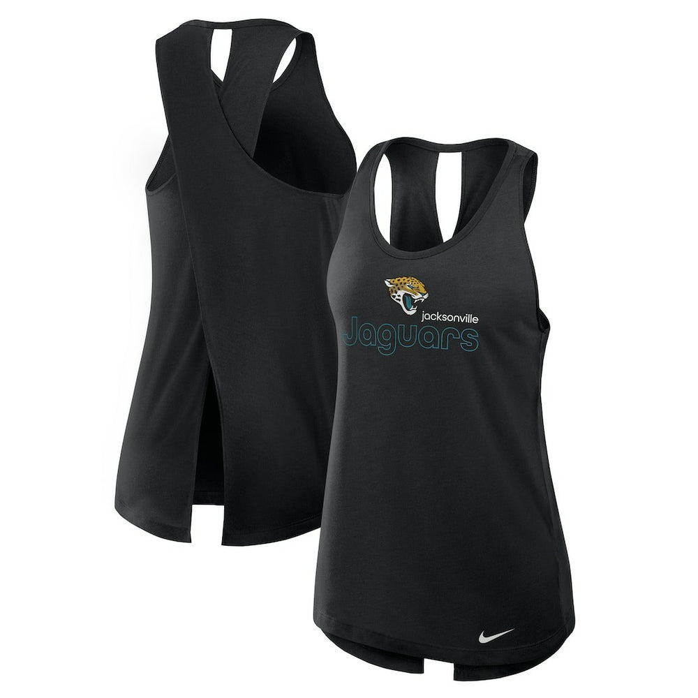 Jacksonville Jaguars Women's Open-Back Crisscross Dri-FIT Tank Top - Black Tops