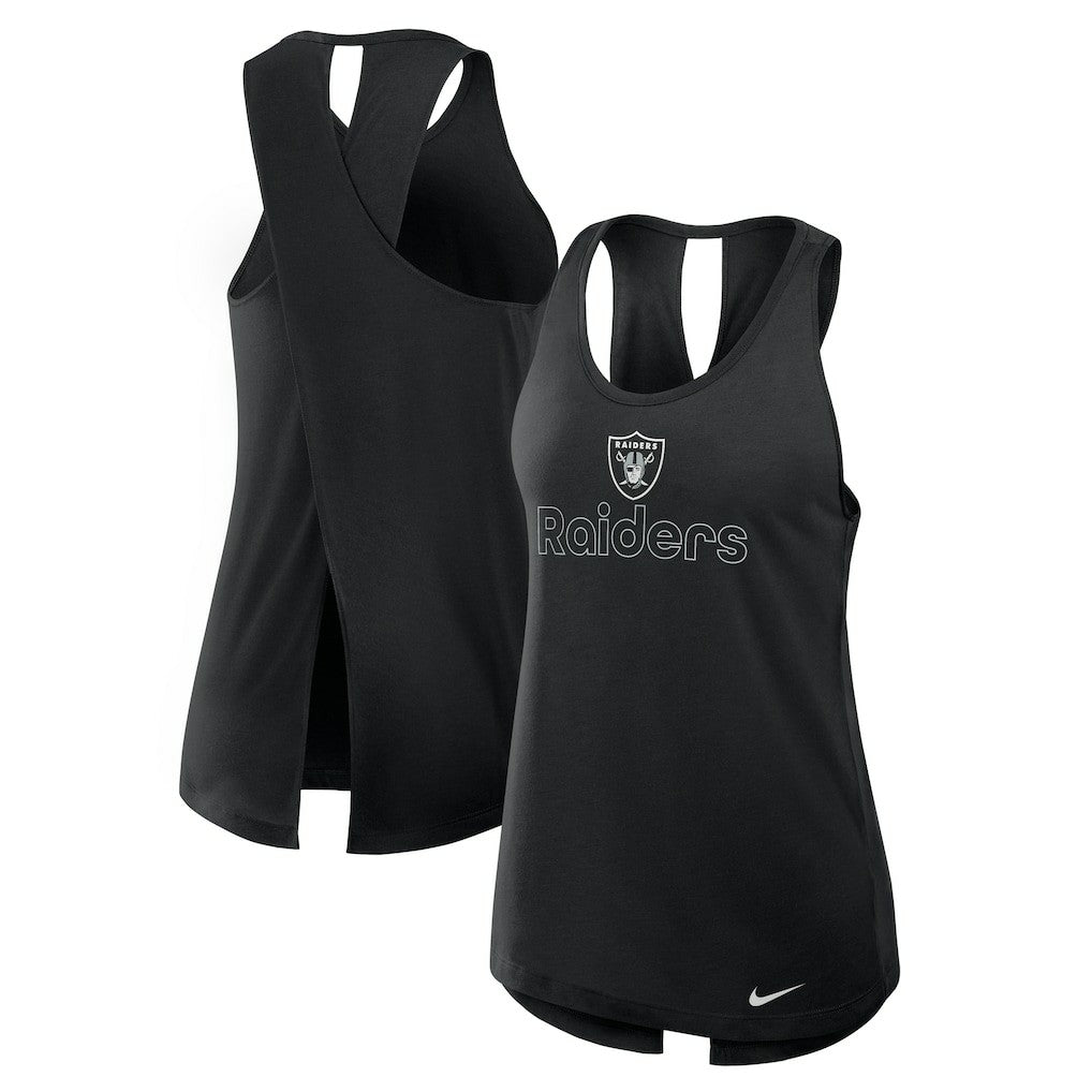 Las Vegas Raiders Women's Open-Back Crisscross Dri-FIT Tank Top - Black Tops