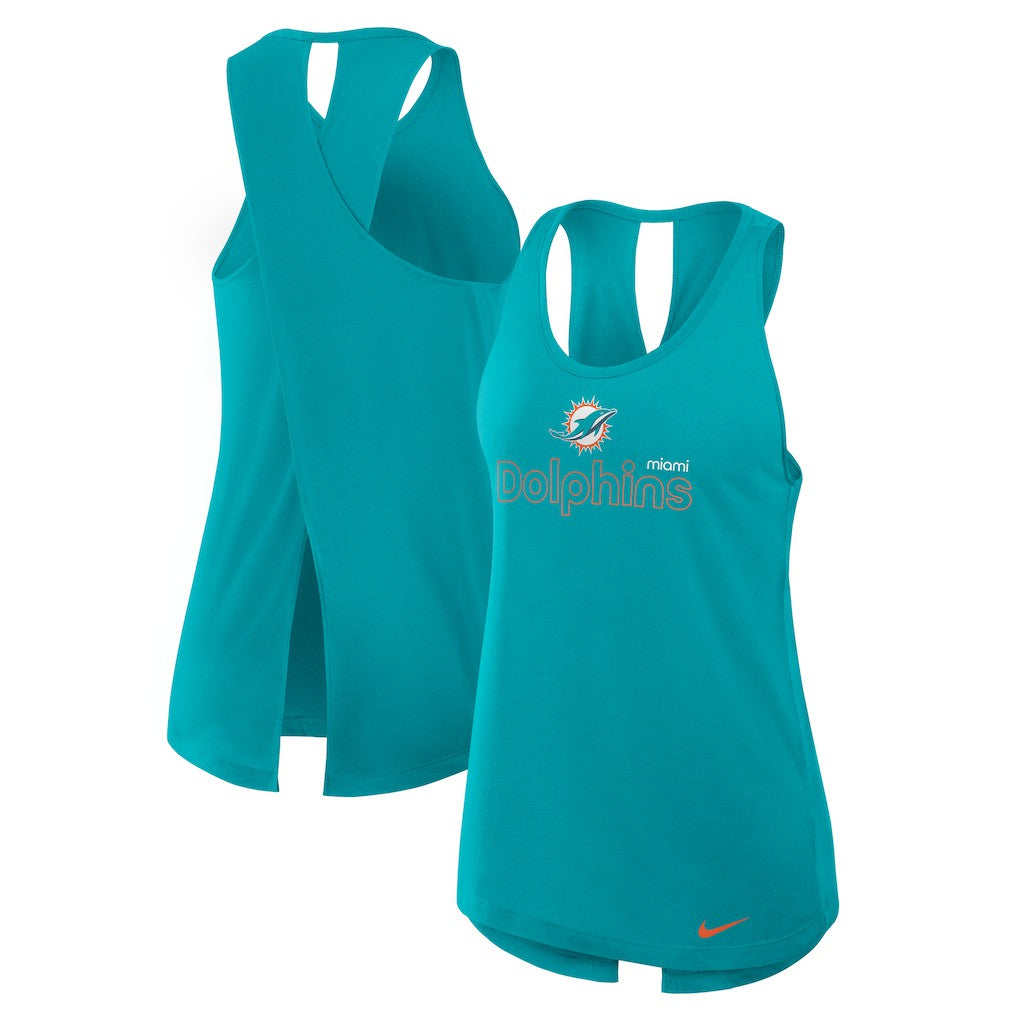Miami Dolphins Women's Open-Back Crisscross Dri-FIT Tank Top - Aqua Tops
