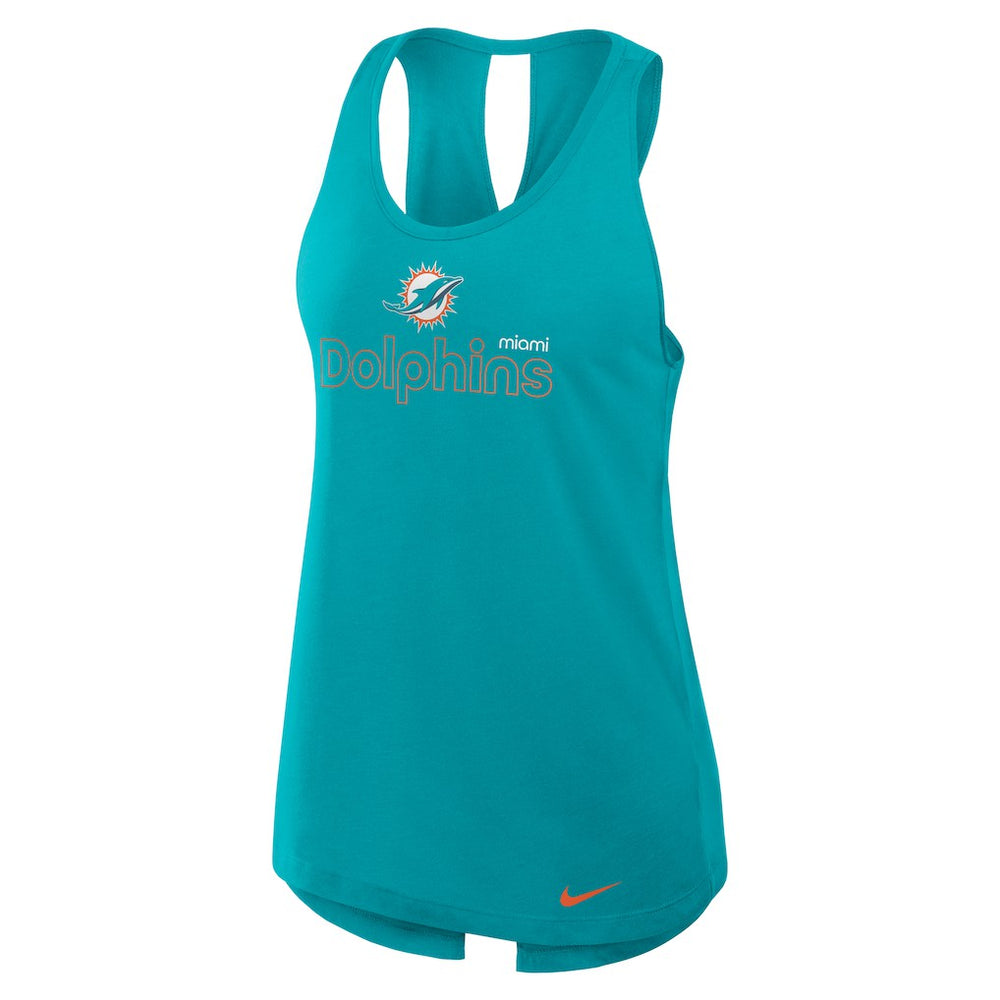 Miami Dolphins Women's Open-Back Crisscross Dri-FIT Tank Top - Aqua Tops