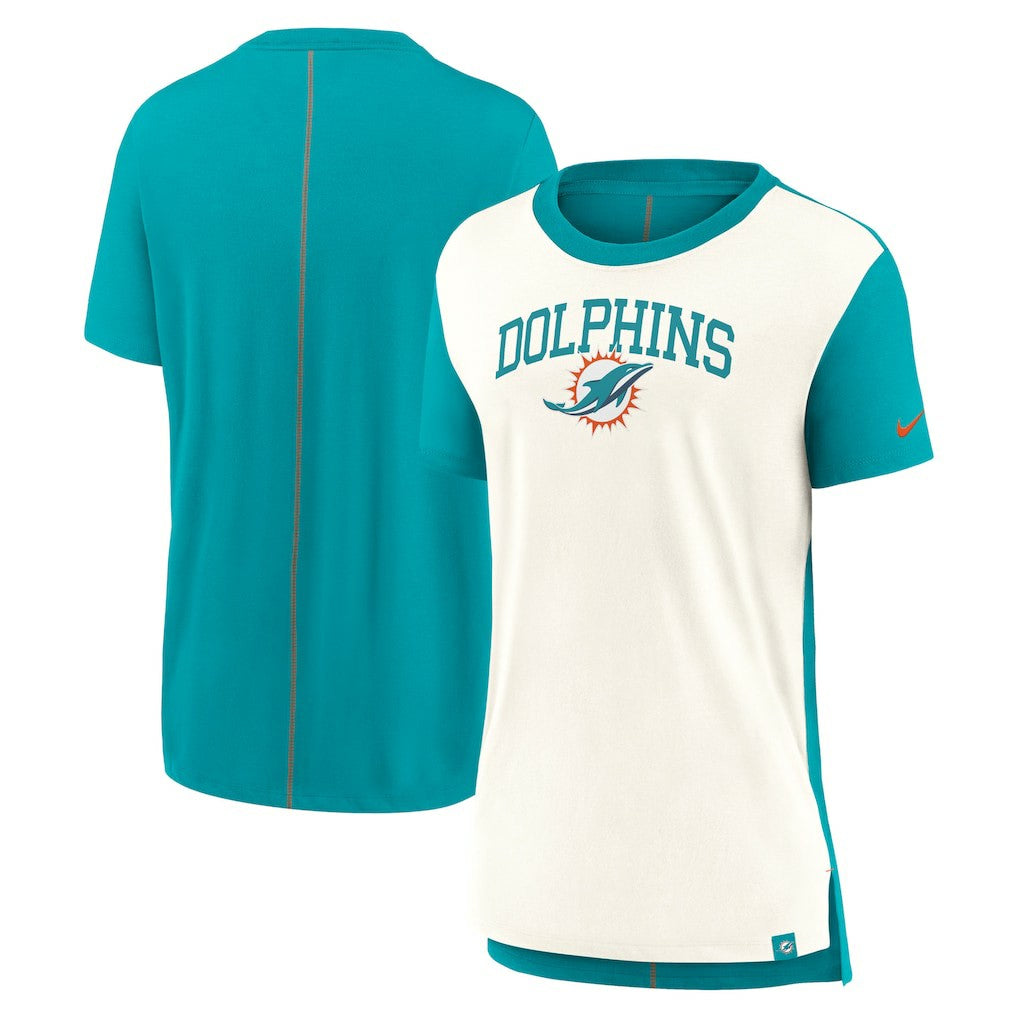 Miami Dolphins Women's Wordmark Tri-Blend T-Shirt - Cream/Aqua T-shirts