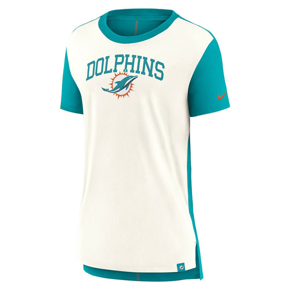 Miami Dolphins Women's Wordmark Tri-Blend T-Shirt - Cream/Aqua T-shirts