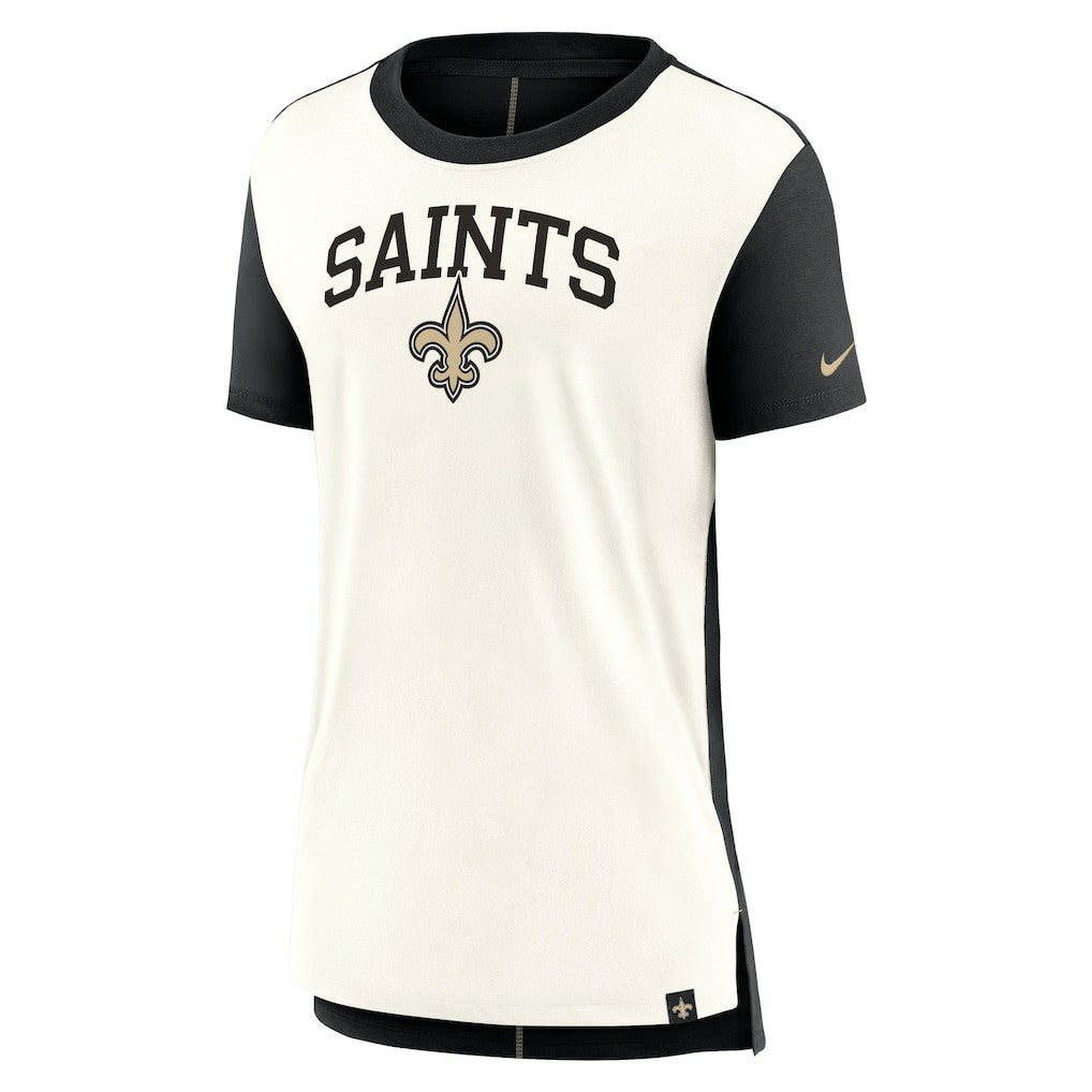 New Orleans Saints Women's Wordmark Tri-Blend T-Shirt - Cream/Black T-shirts