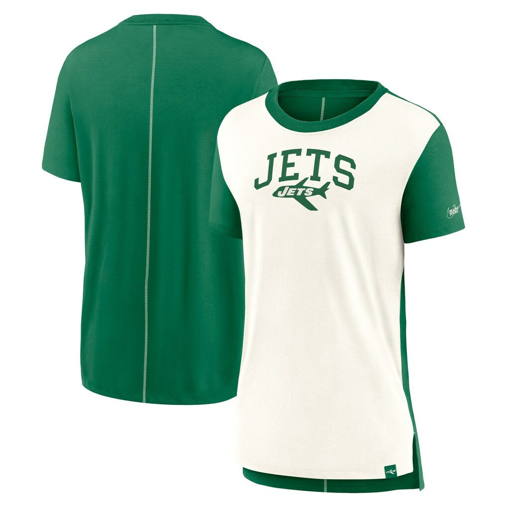 New York Jets Women's Wordmark Tri-Blend T-Shirt - Cream/Kelly Green T-shirts
