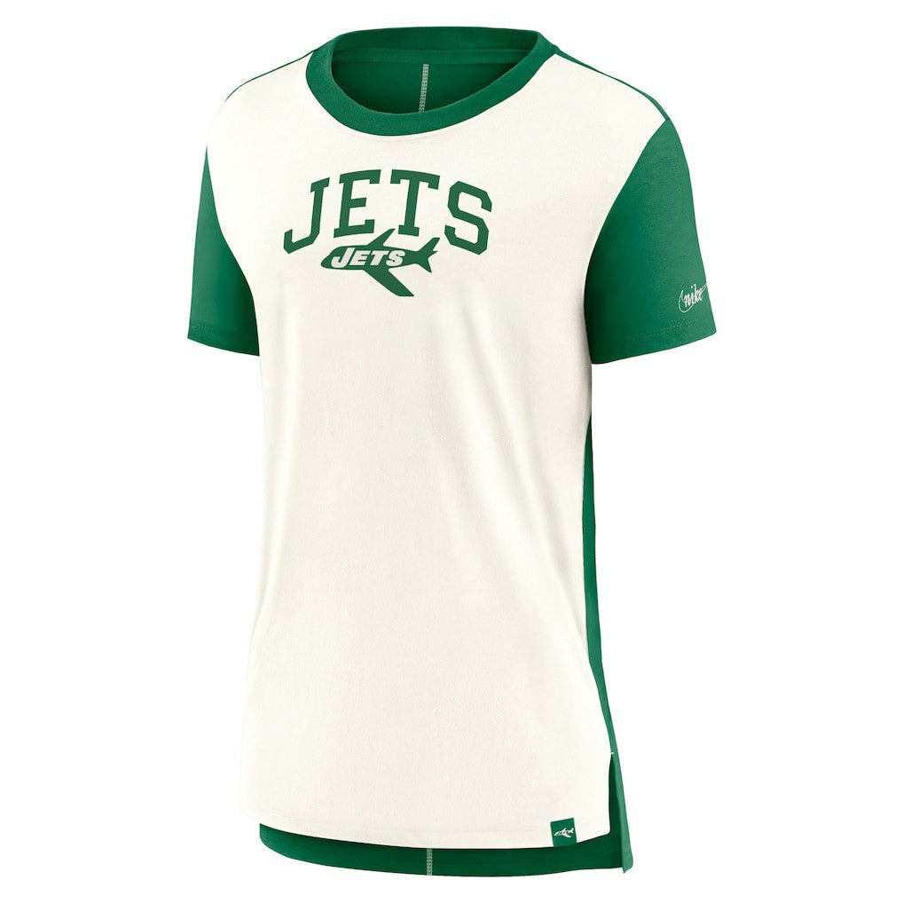 New York Jets Women's Wordmark Tri-Blend T-Shirt - Cream/Kelly Green T-shirts