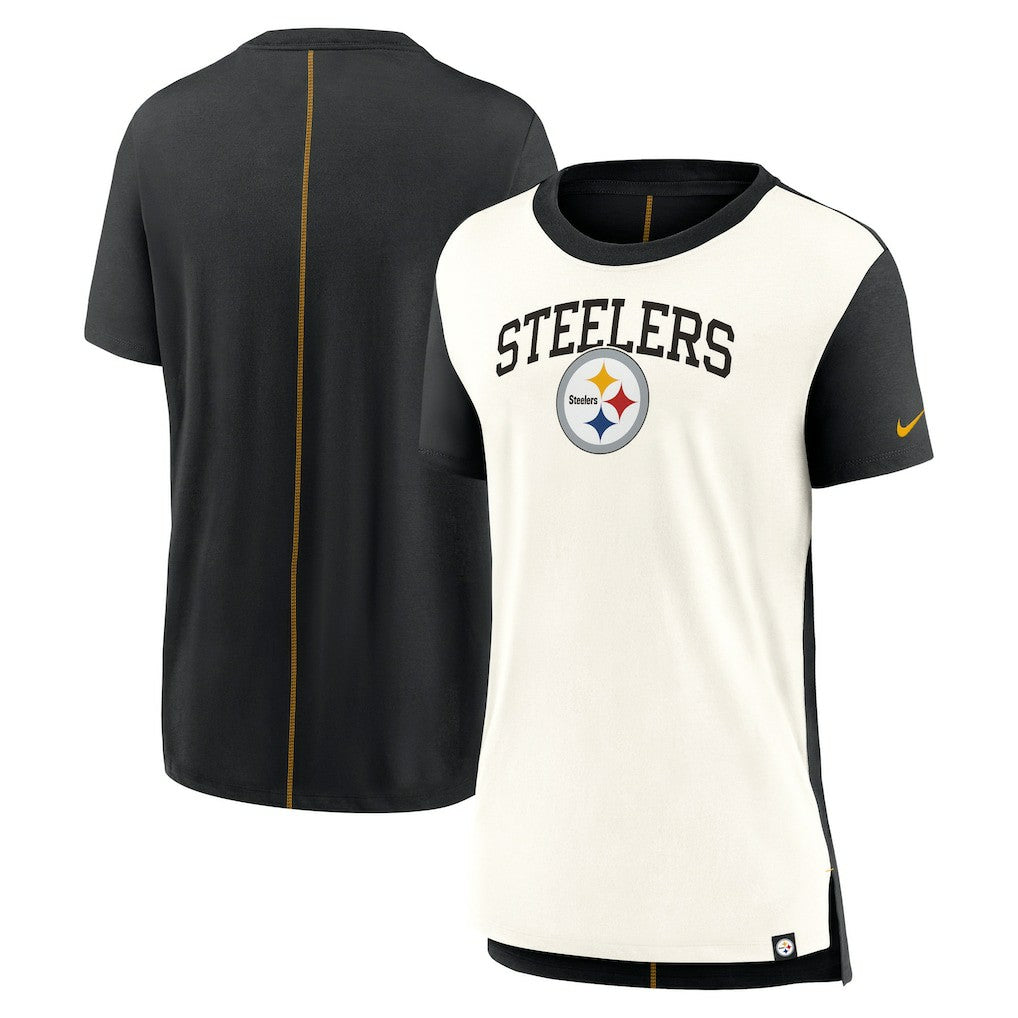 Pittsburgh Steelers Women's Wordmark Tri-Blend T-Shirt - Cream/Black T-shirts
