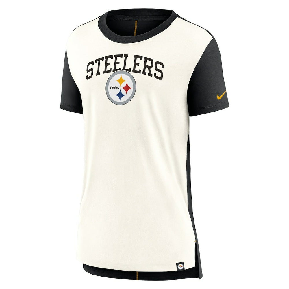 Pittsburgh Steelers Women's Wordmark Tri-Blend T-Shirt - Cream/Black T-shirts