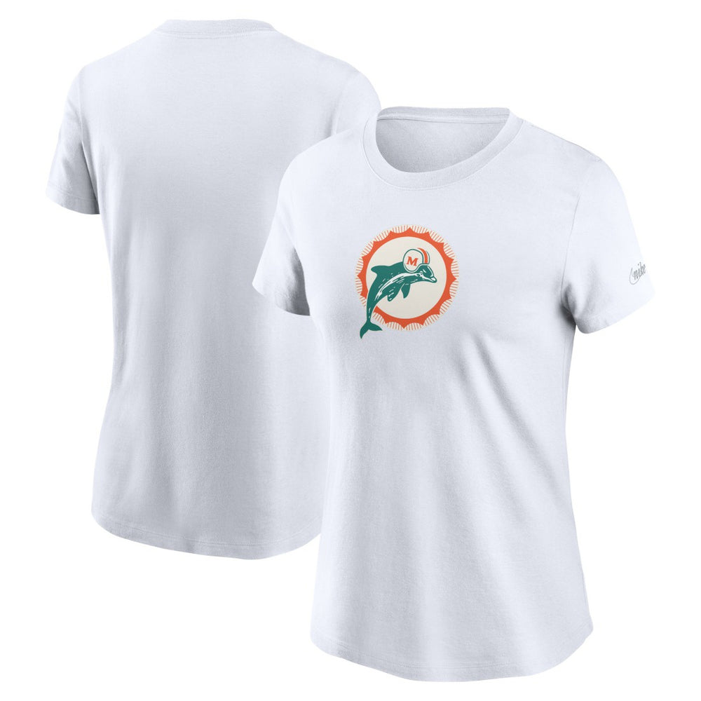 Miami Dolphins Women's Throwback Primary Logo T-Shirt - White T-shirts