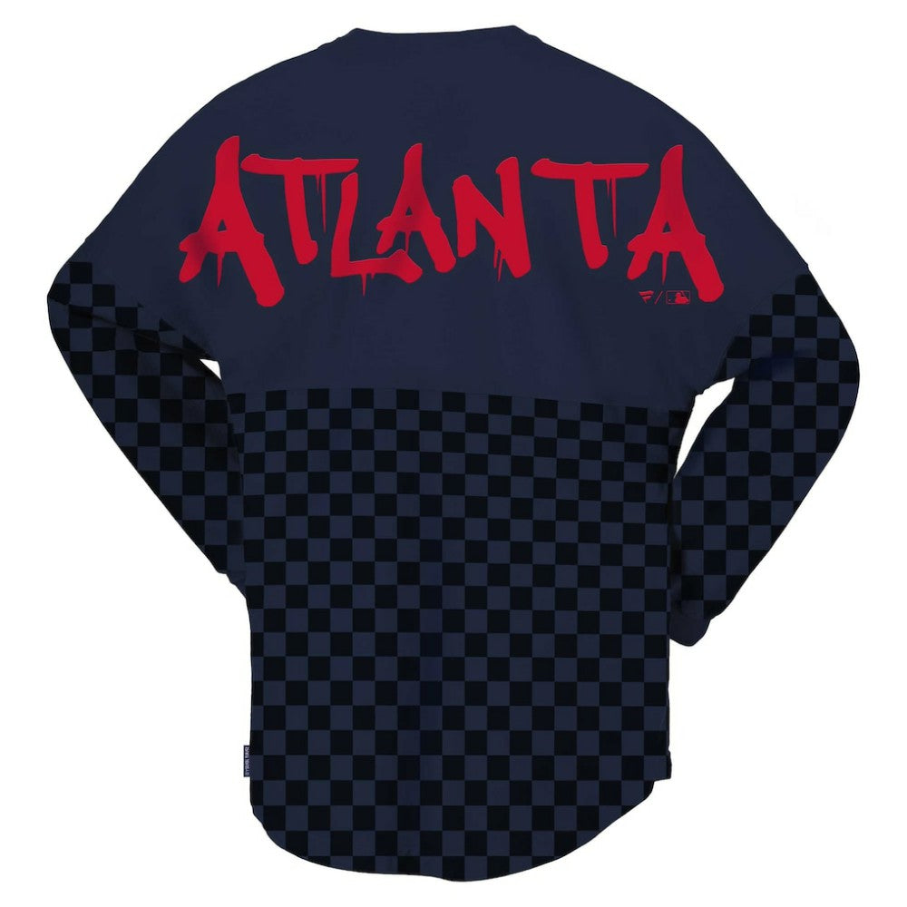 Atlanta Braves Fanatics Women's Checker Print Long Sleeve T-Shirt - Navy T-shirts
