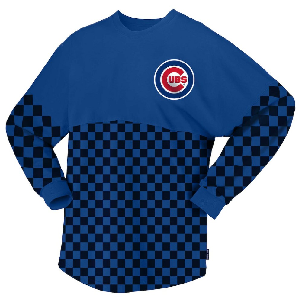 Chicago Cubs Fanatics Women's Checker Print Long Sleeve T-Shirt - Royal T-shirts