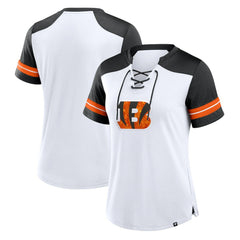 Cincinnati Bengals Women's Foiled Primary Lace-Up T-Shirt - White/Black T-shirts