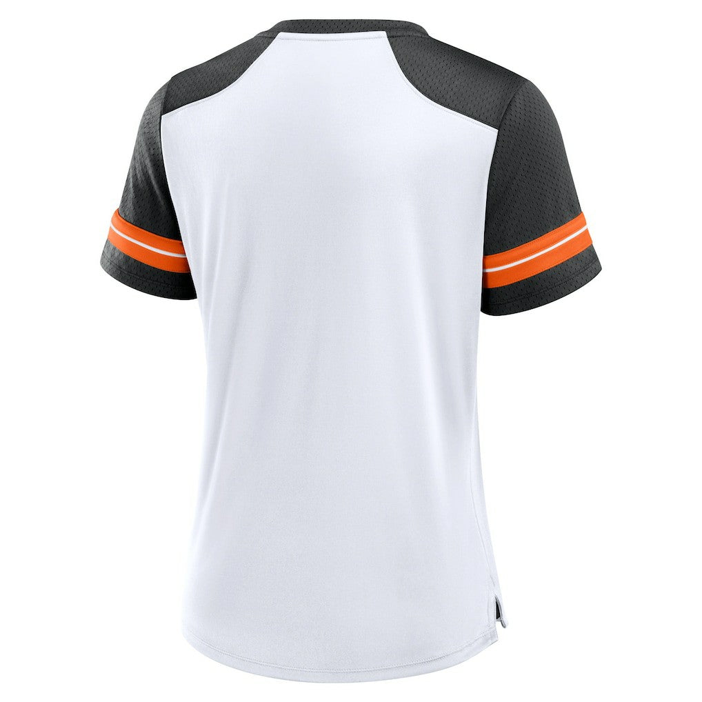 Cincinnati Bengals Women's Foiled Primary Lace-Up T-Shirt - White/Black T-shirts