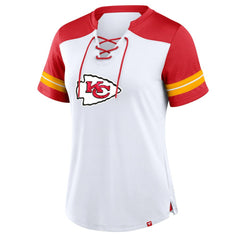 Kansas City Chiefs Women's Foiled Primary Lace-Up T-Shirt - White/Red T-shirts