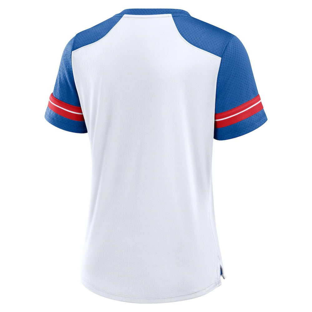 New York Giants Women's Foiled Primary Lace-Up T-Shirt - White/Royal T-shirts