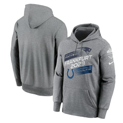 New England Patriots vs. Indianapolis Colts 2023 Frankfurt Game Pullover Hoodie - Heather Charcoal Hoodies