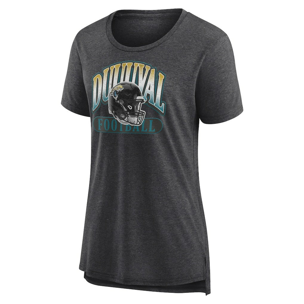 Jacksonville Jaguars Women's Our Pastime Tri-Blend T-Shirt - Heather Charcoal T-shirts