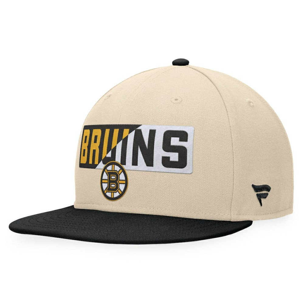Boston Bruins Fanatics Goalaso Snapback Hat - Cream/Black | US 200542887