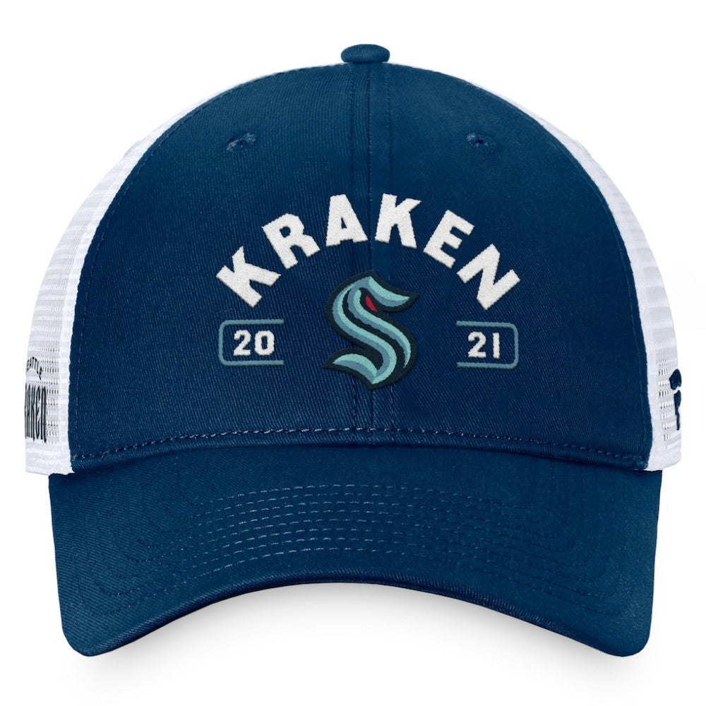 Seattle Kraken Fanatics Free Kick Trucker Adjustable Hat - Deep Sea Blue/White | US 200542907