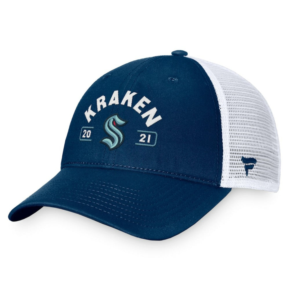 Seattle Kraken Fanatics Free Kick Trucker Adjustable Hat - Deep Sea Blue/White | US 200542907