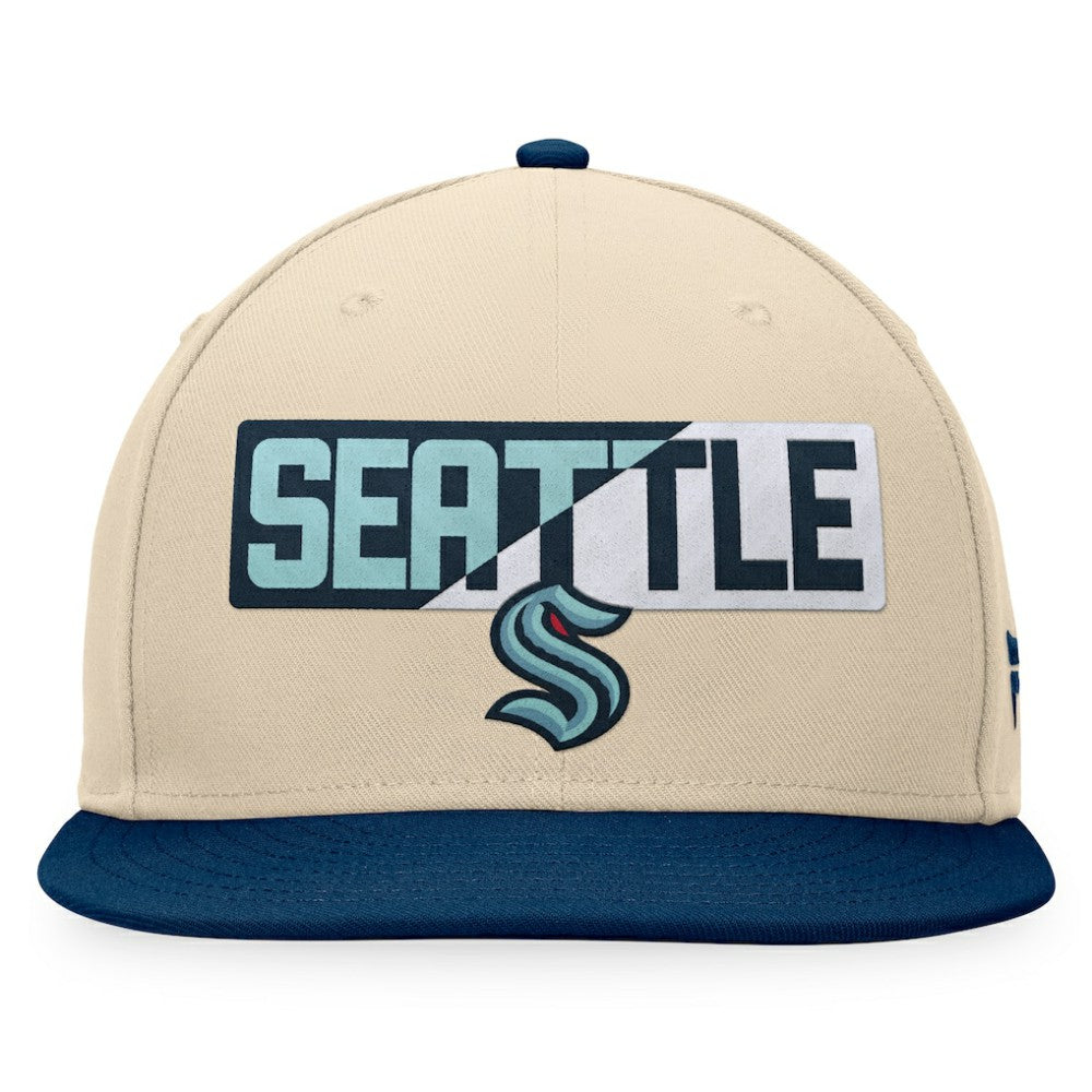 Seattle Kraken Fanatics Goalaso Snapback Hat - Cream/Deep Sea Blue | US 200542921