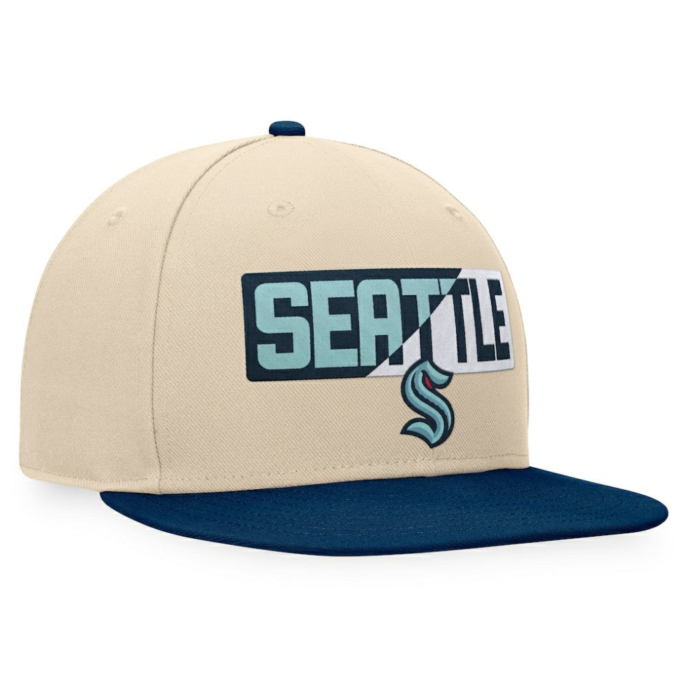 Seattle Kraken Fanatics Goalaso Snapback Hat - Cream/Deep Sea Blue | US 200542921