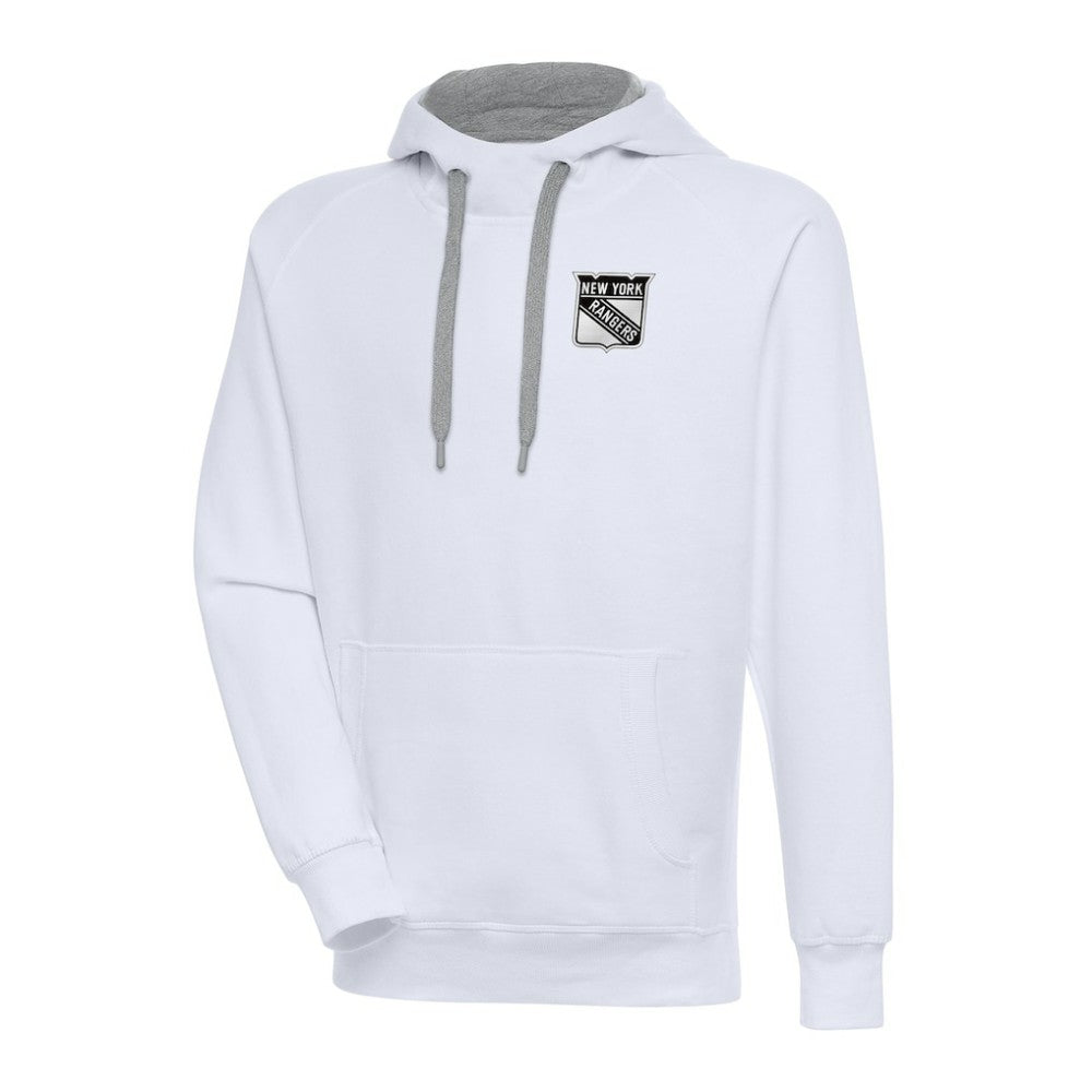 New York Rangers Antigua Metallic Logo Victory Pullover Hoodie - White | US 200544236