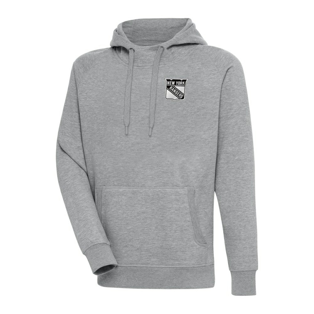 New York Rangers Antigua Metallic Logo Victory Pullover Hoodie - Heather Gray | US 200544240