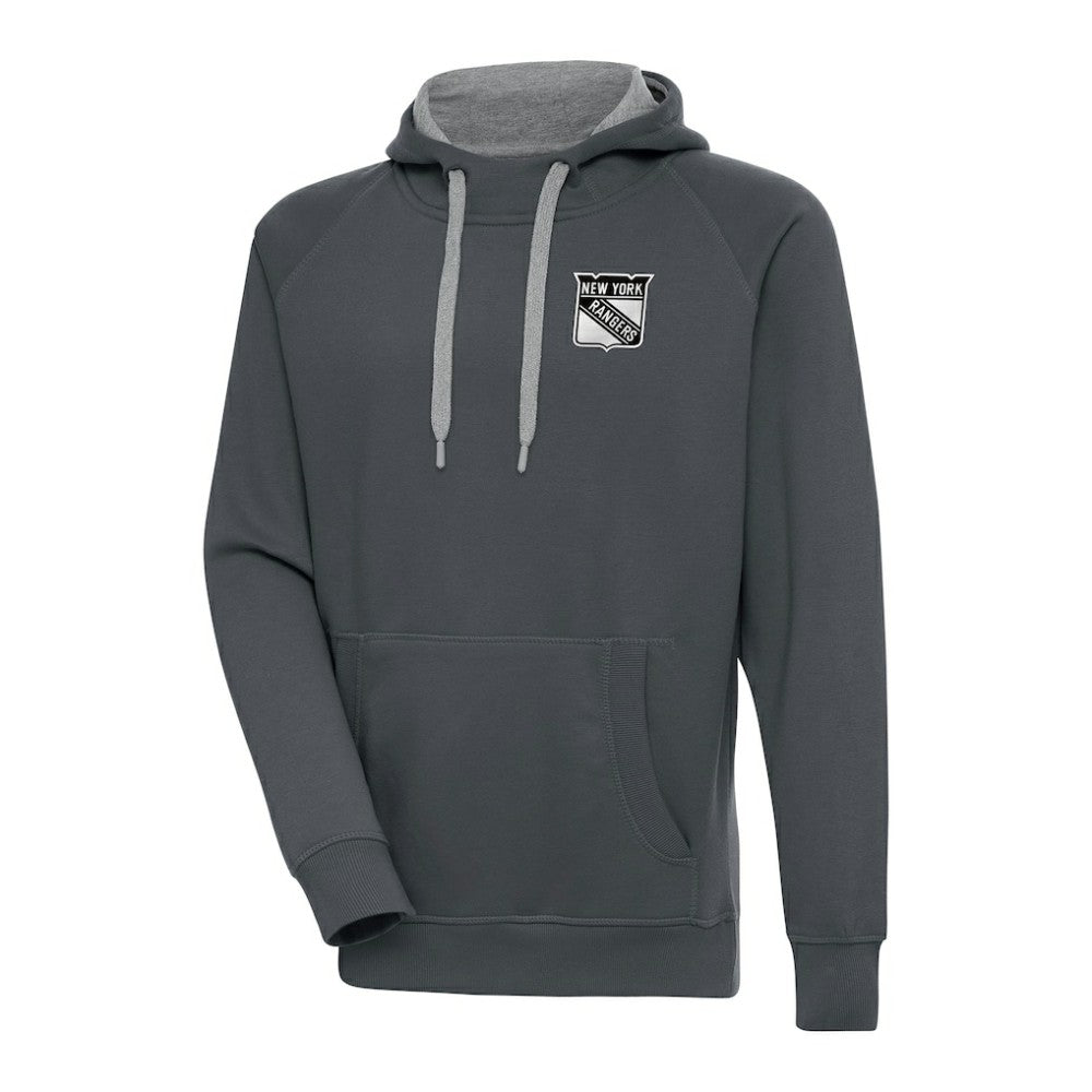 New York Rangers Antigua Metallic Logo Victory Pullover Hoodie - Charcoal | US 200544244
