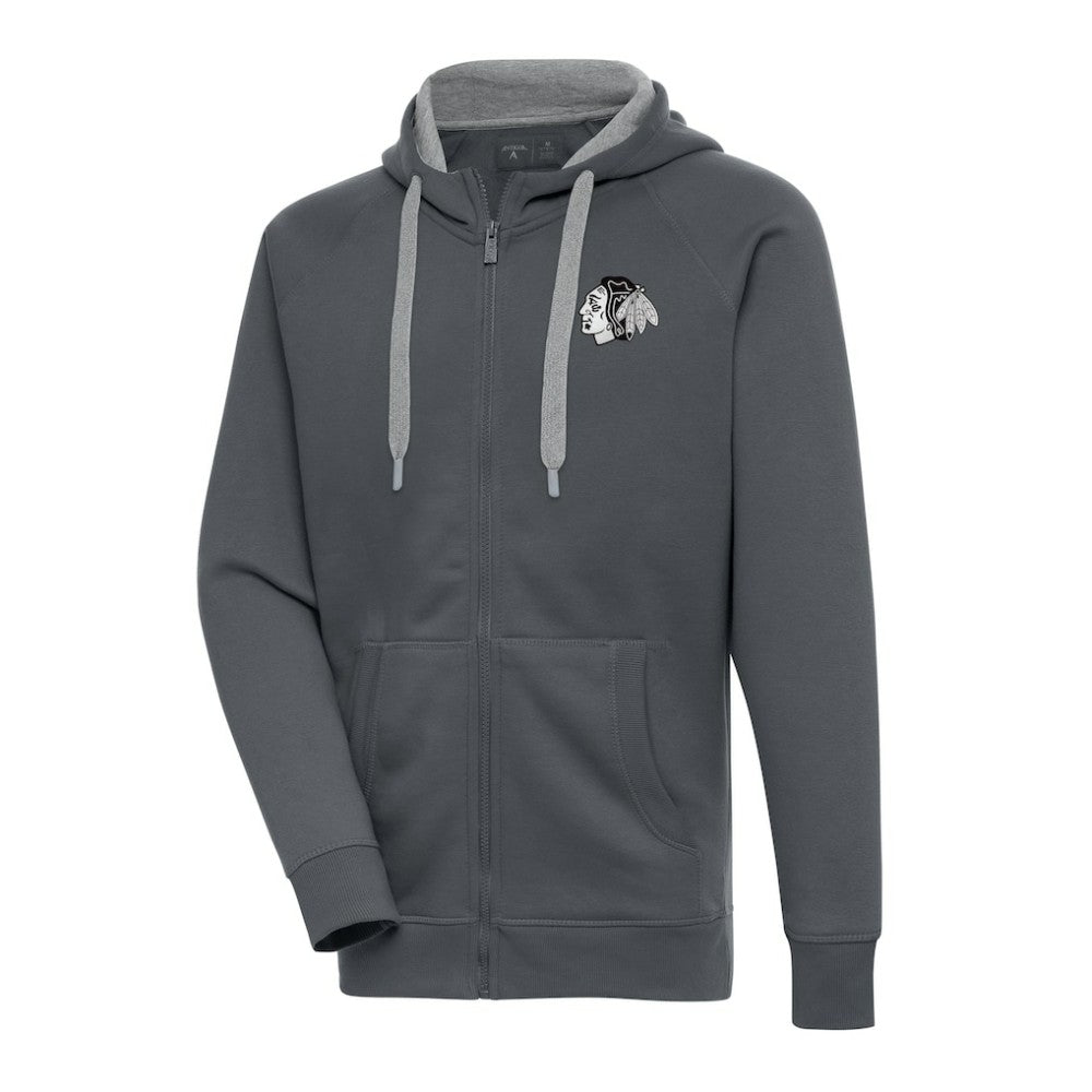 Chicago Blackhawks Antigua Metallic Logo Victory Full-Zip Hoodie - Charcoal | US 200544451