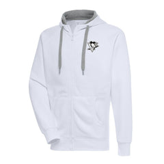 Pittsburgh Penguins Antigua Metallic Logo Victory Full-Zip Hoodie - White | US 200544487