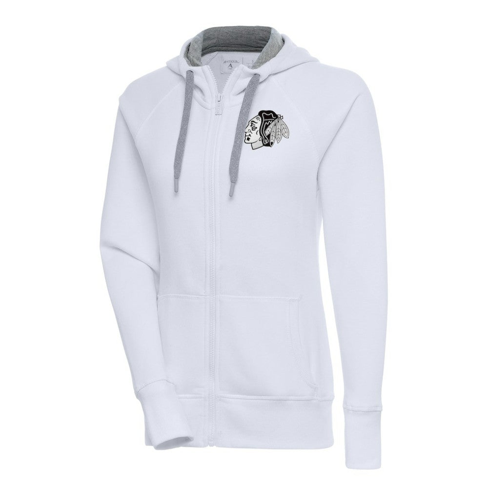 Chicago Blackhawks Antigua Women's Metallic Logo Victory Full-Zip Hoodie - White | US 200544874