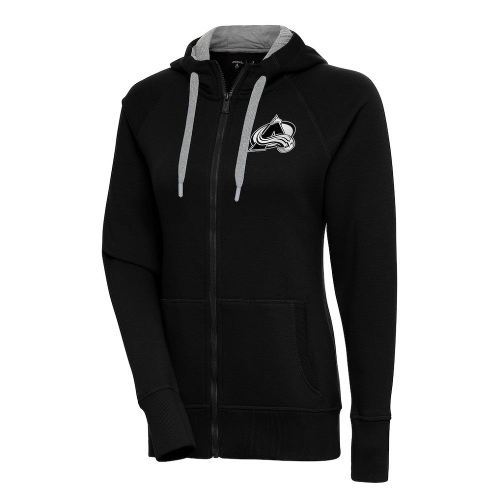 Colorado Avalanche Antigua Women's Metallic Logo Victory Full-Zip Hoodie - Black | US 200544880