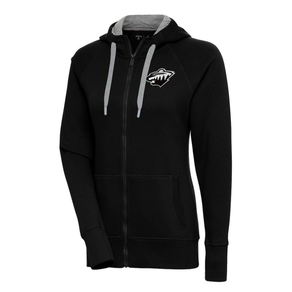 Minnesota Wild Antigua Women's Metallic Logo Victory Full-Zip Hoodie - Black | US 200544895