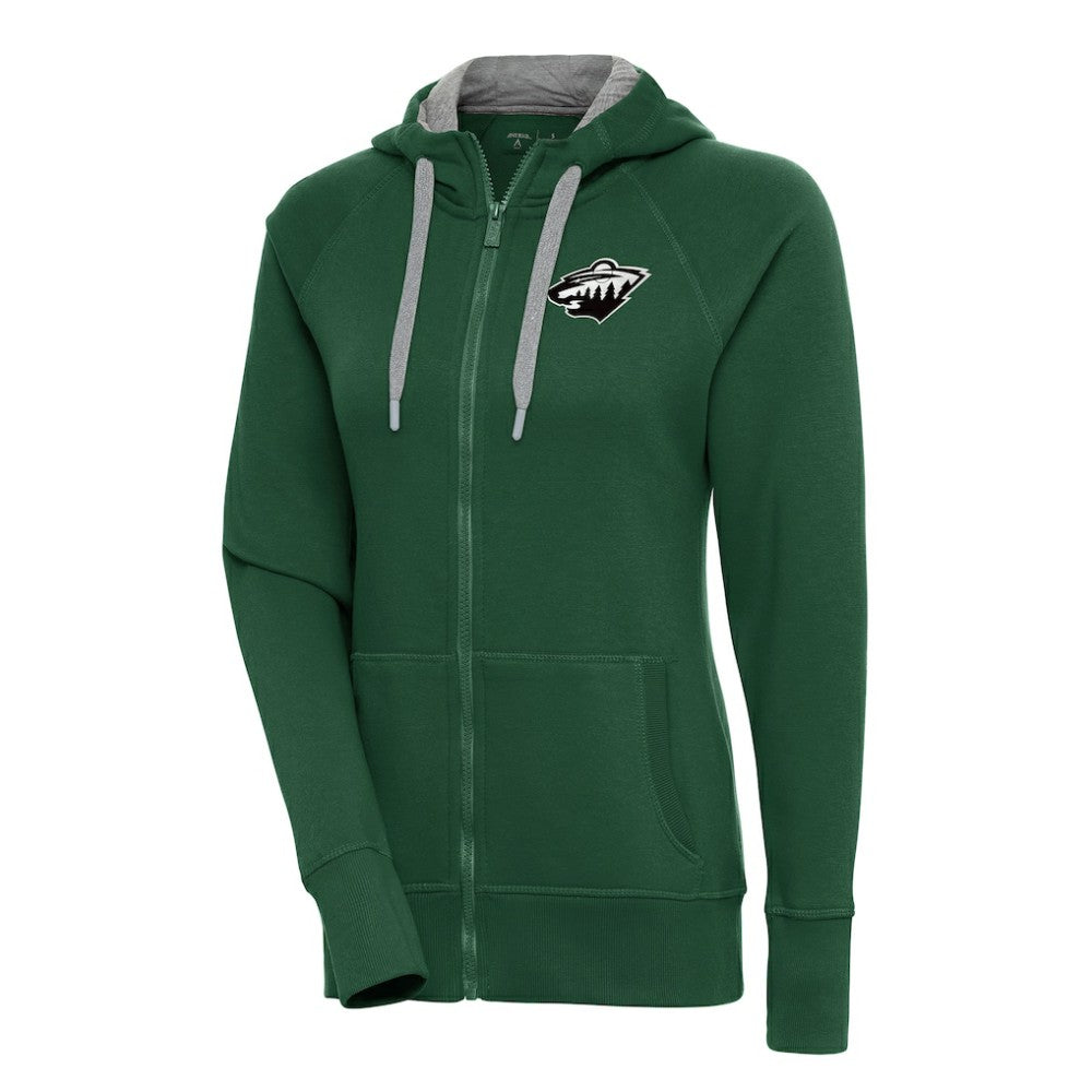 Minnesota Wild Antigua Women's Metallic Logo Victory Full-Zip Hoodie - Green | US 200544897