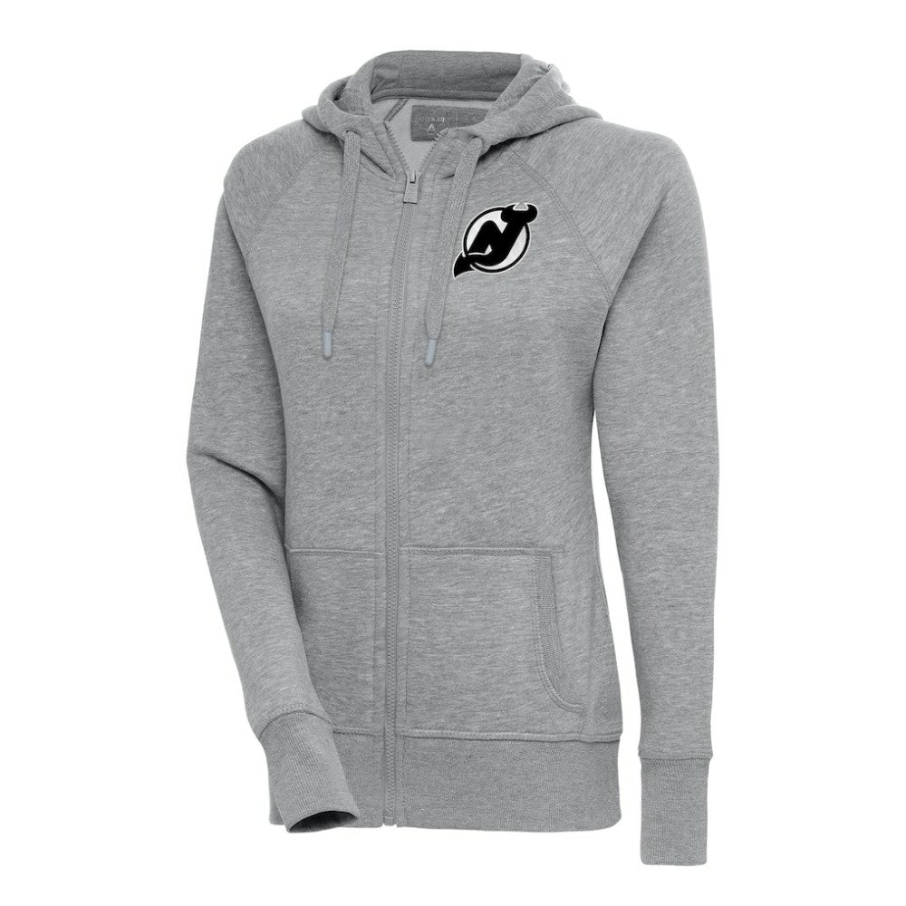 New Jersey Devils Antigua Women's Metallic Logo Victory Full-Zip Hoodie - Heather Gray | US 200544901