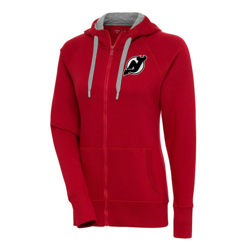 New Jersey Devils Antigua Women's Metallic Logo Victory Full-Zip Hoodie - Red | US 200544902