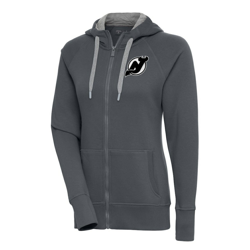 New Jersey Devils Antigua Women's Metallic Logo Victory Full-Zip Hoodie - Charcoal | US 200544903