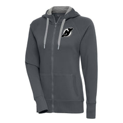 New Jersey Devils Antigua Women's Metallic Logo Victory Full-Zip Hoodie - Charcoal | US 200544903