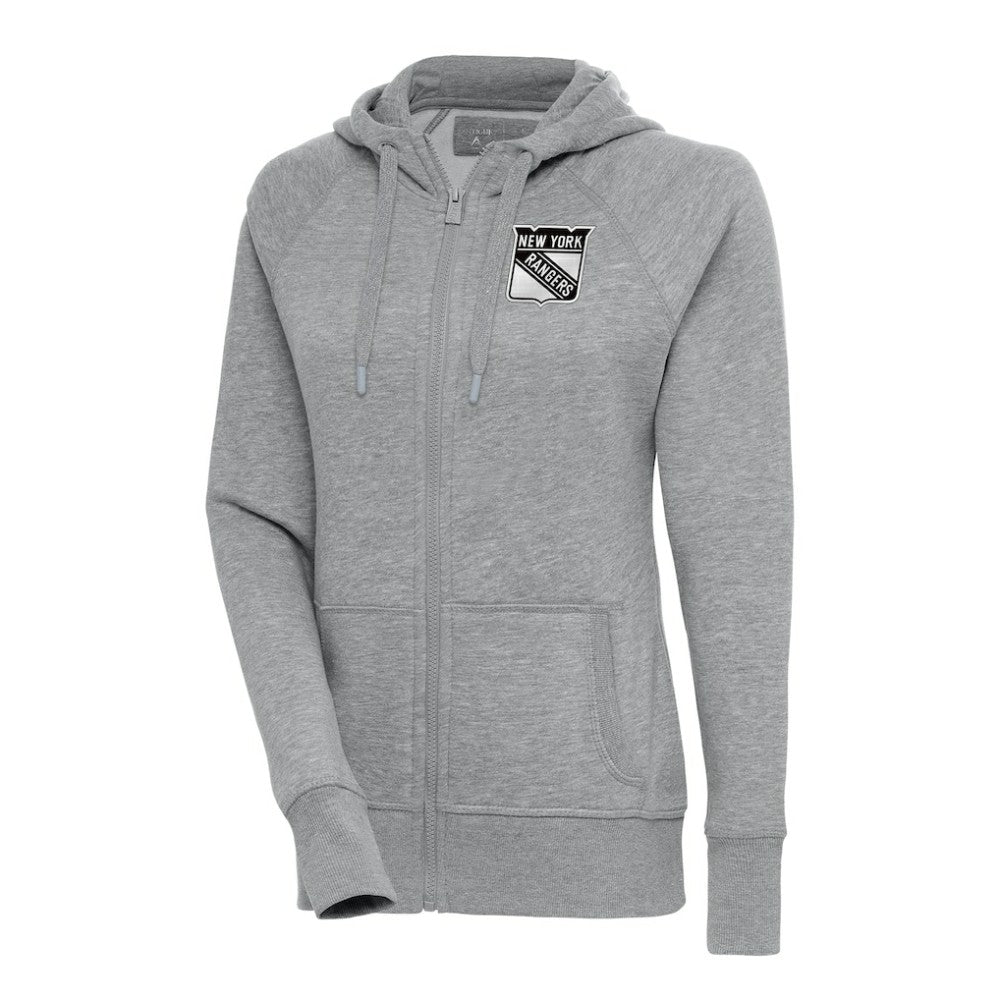 New York Rangers Antigua Women's Metallic Logo Victory Full-Zip Hoodie - Heather Gray | US 200544906