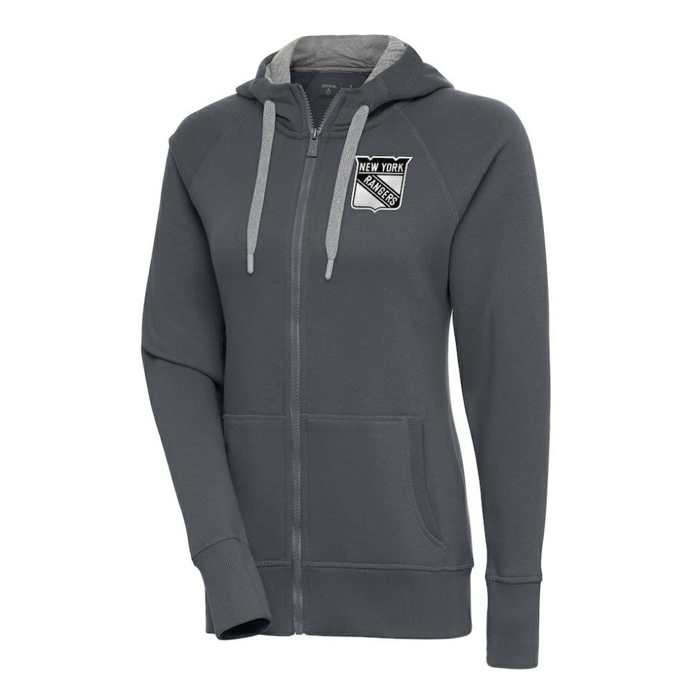 New York Rangers Antigua Women's Metallic Logo Victory Full-Zip Hoodie - Charcoal | US 200544908
