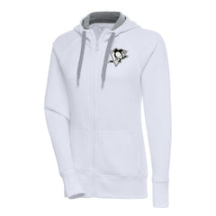 Pittsburgh Penguins Antigua Women's Metallic Logo Victory Full-Zip Hoodie - White | US 200544914