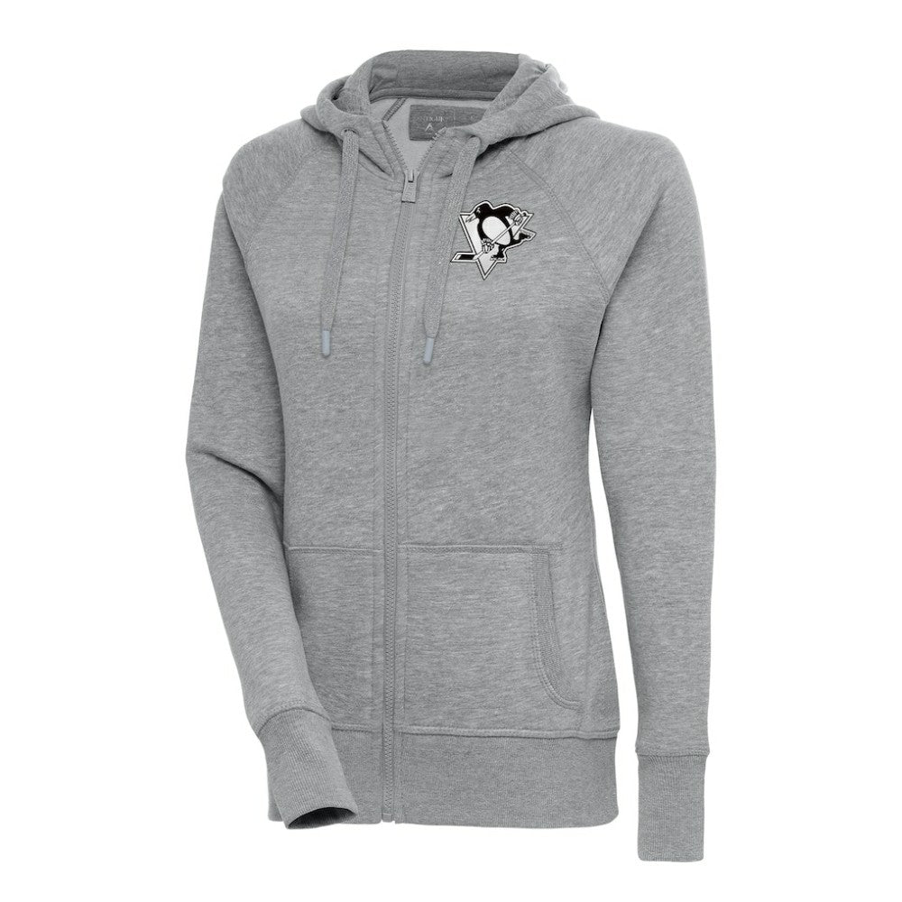 Pittsburgh Penguins Antigua Women's Metallic Logo Victory Full-Zip Hoodie - Heather Gray | US 200544916