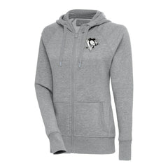 Pittsburgh Penguins Antigua Women's Metallic Logo Victory Full-Zip Hoodie - Heather Gray | US 200544916
