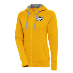 Pittsburgh Penguins Antigua Women's Metallic Logo Victory Full-Zip Hoodie - Gold | US 200544917