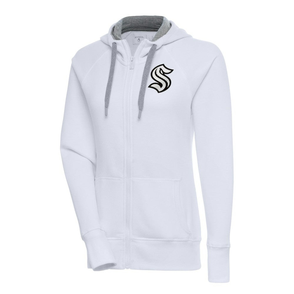 Seattle Kraken Antigua Women's Metallic Logo Victory Full-Zip Hoodie - White | US 200544919